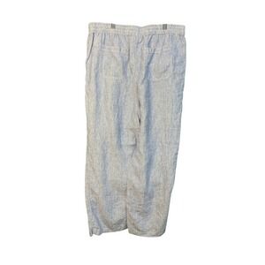Chico's Gingham Cropped 2 Pants Linen Striped Straight Leg Blue‎ Gray Size 2